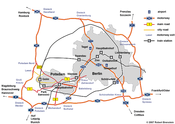 Simplified map of Potsdam and Berlin 